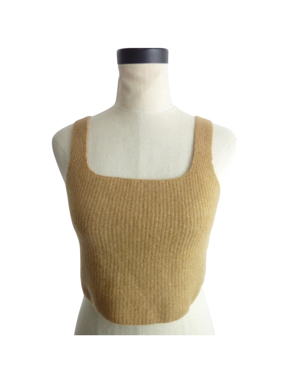 NWT Everlane S Cozy Stretch Crop Tank Camel Brown S Square Neck Wool Yak Blend